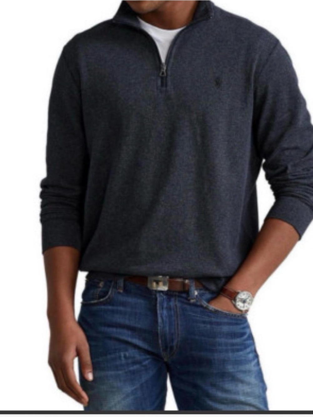 Ralph Lauren Men's Charcoal Zip-Neck Sweater